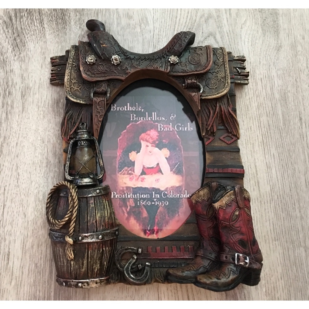 Rustic Western Picture Frame with Saddle and Boots